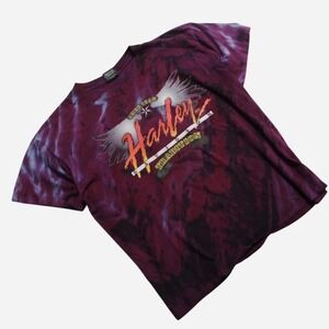 Mens Vintage 90s Harley Davidson Purple Tie-Dye Single Stitch Yucca Valley Shirt